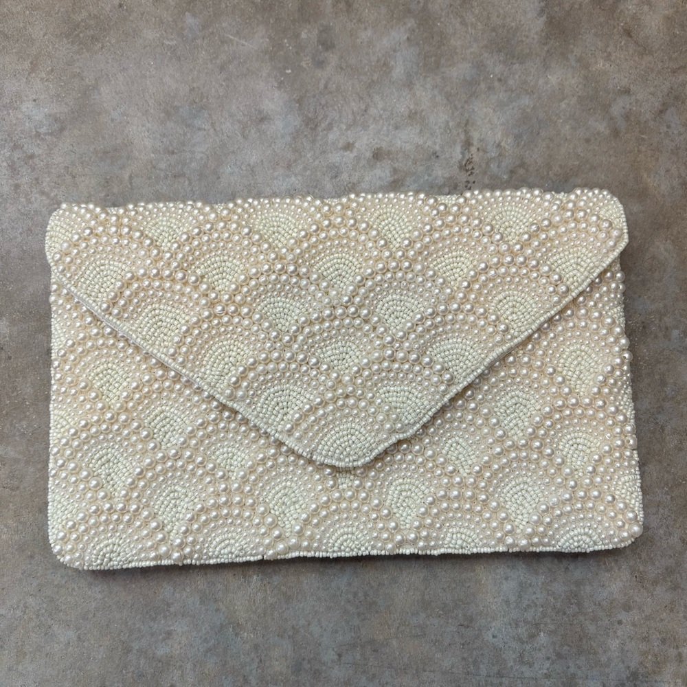 Francesca’s Clutch or Crossbody Bundle – White Beaded + Brown Cutout (Set of 2) - Picture 2 of 11